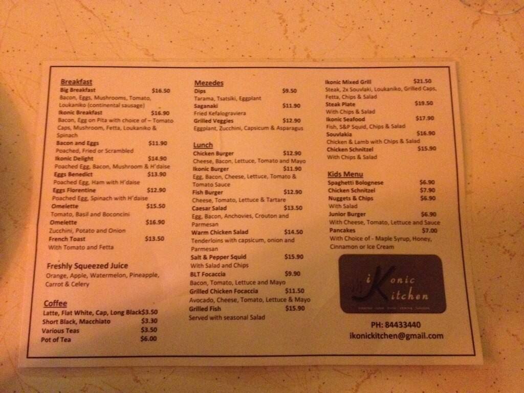 Ikonic Kitchen Menu, Menu for Ikonic Kitchen, Mile End, Adelaide