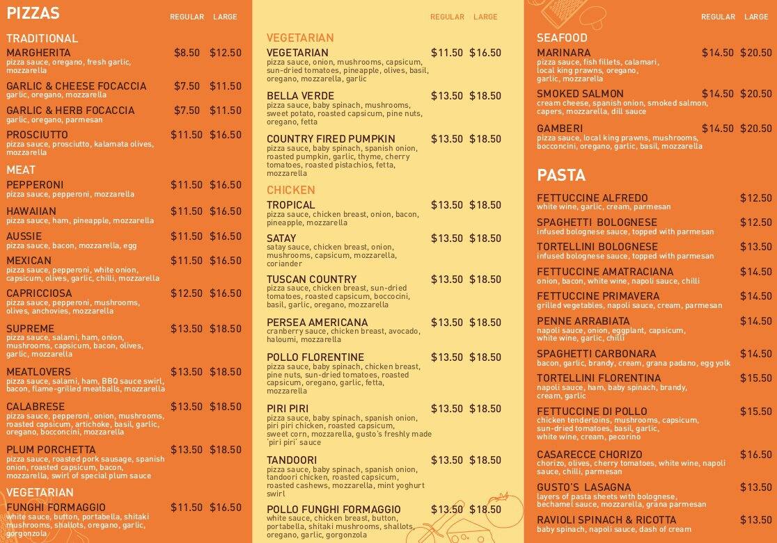 Gusto's Gourmet Pizza & Pasta Menu Urbanspoon/Zomato