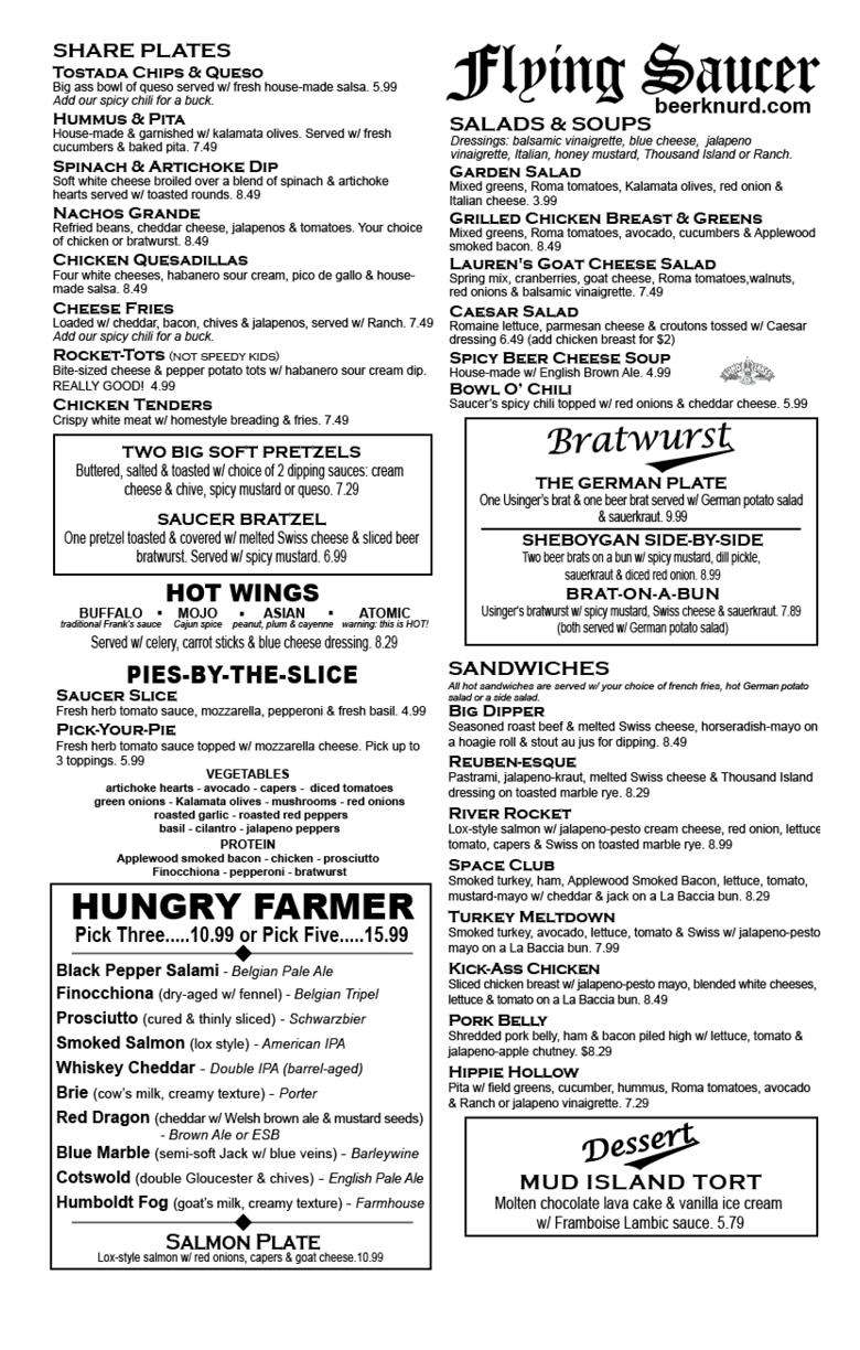 Menu at Flying Saucer Draught Emporium pub & bar, Memphis, N Germantown