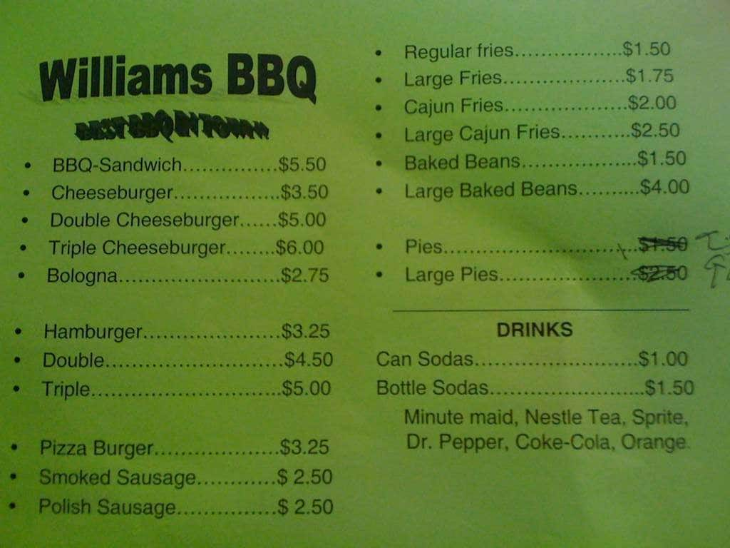 William's Bar-B-Q Menu, Menu For William's Bar-B-Q, West Memphis ...