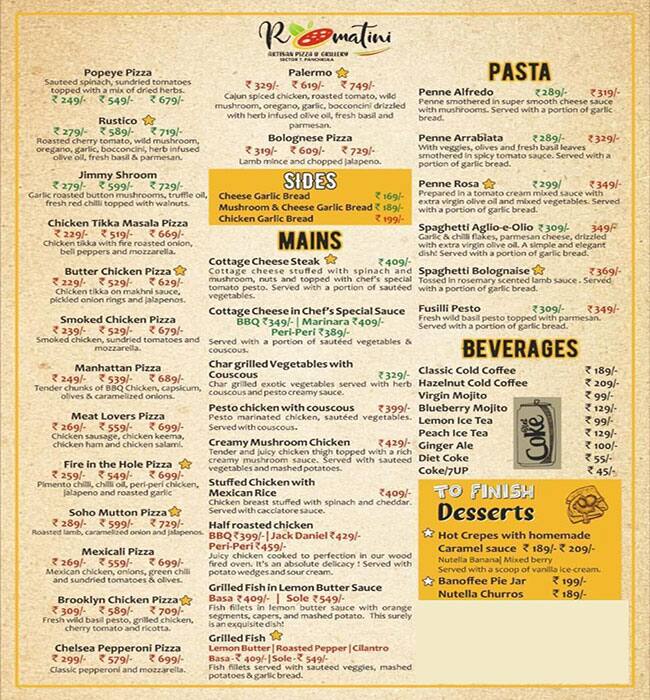 Romatini menu