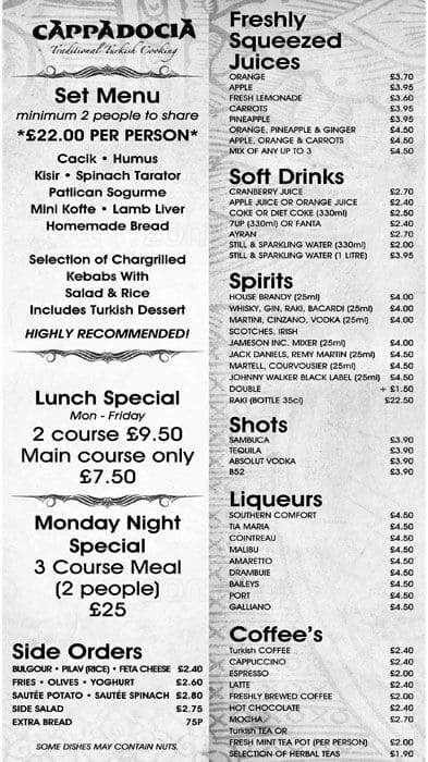 Menu at Cappadocia Walton restaurant, Walton-on-Thames, 64 High St