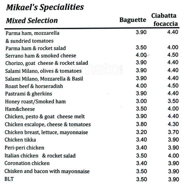 Mikael's menu