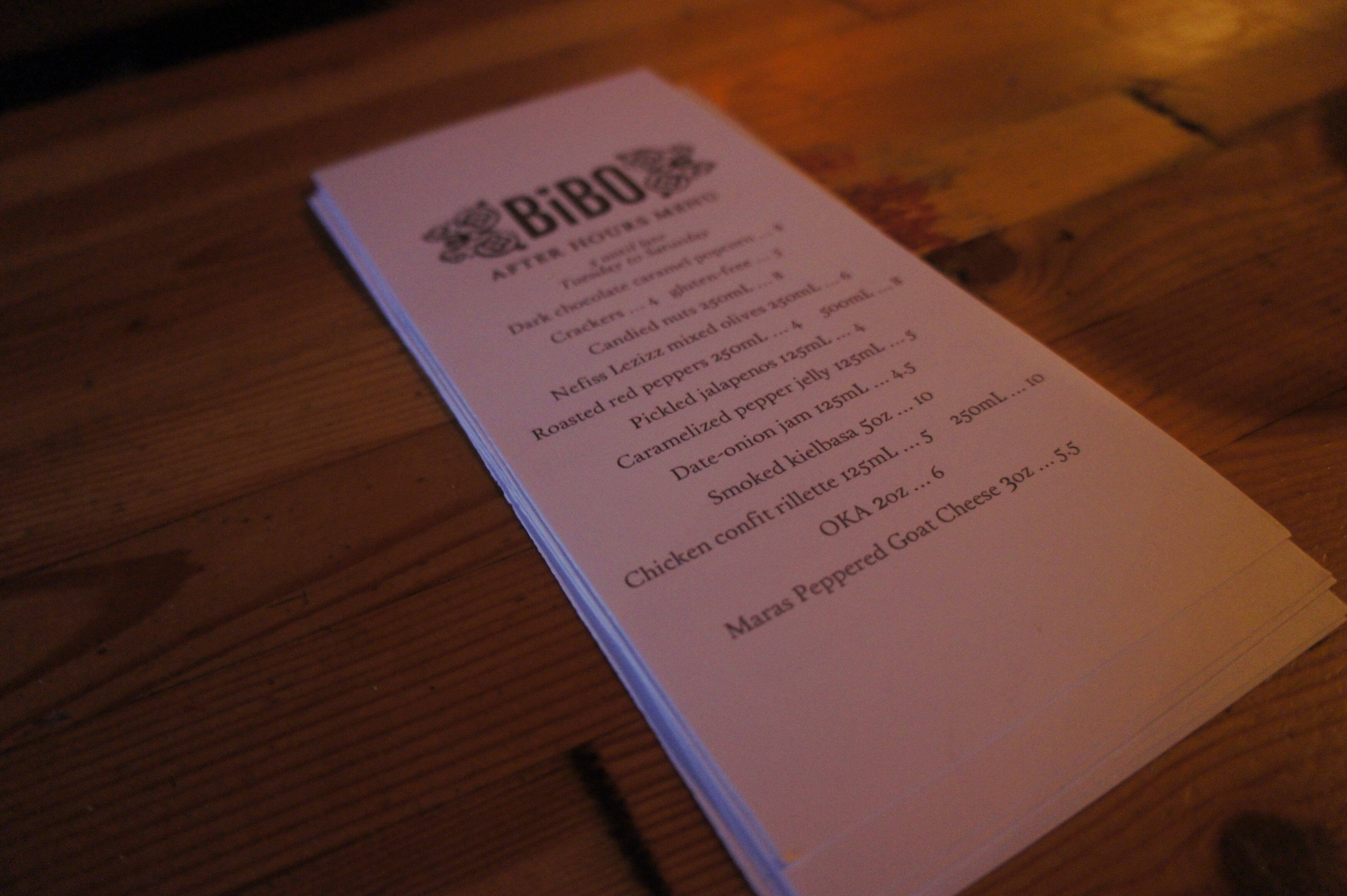 Bibo menu