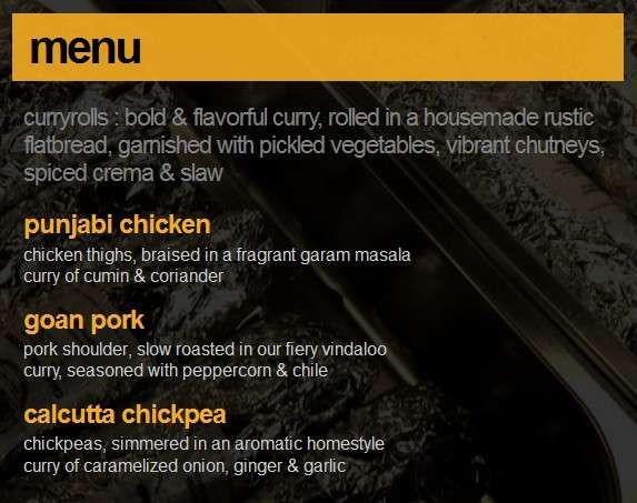 Curry Cruiser menu