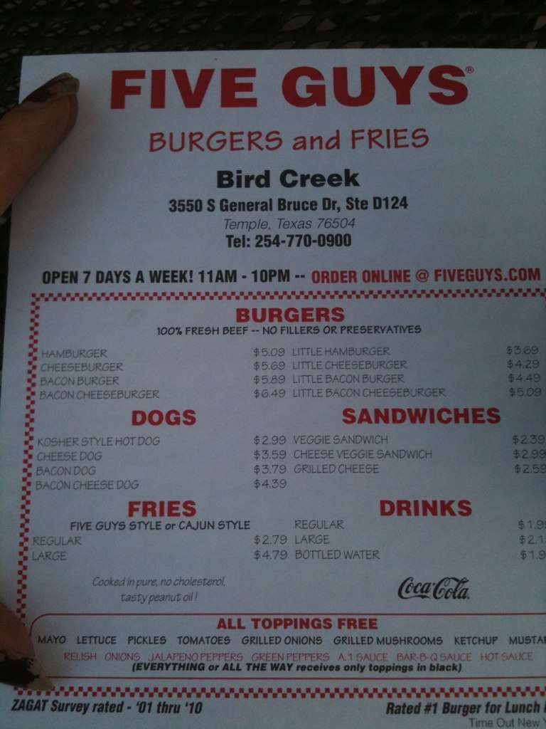 Five Guys Burgers and Fries Menu Urbanspoon/Zomato Five Guys Burgers and Fries Menu Urbanspoon/Zomato