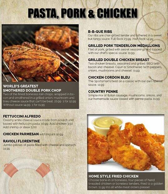 Menu at Sportsman Inn restaurant, Monticello