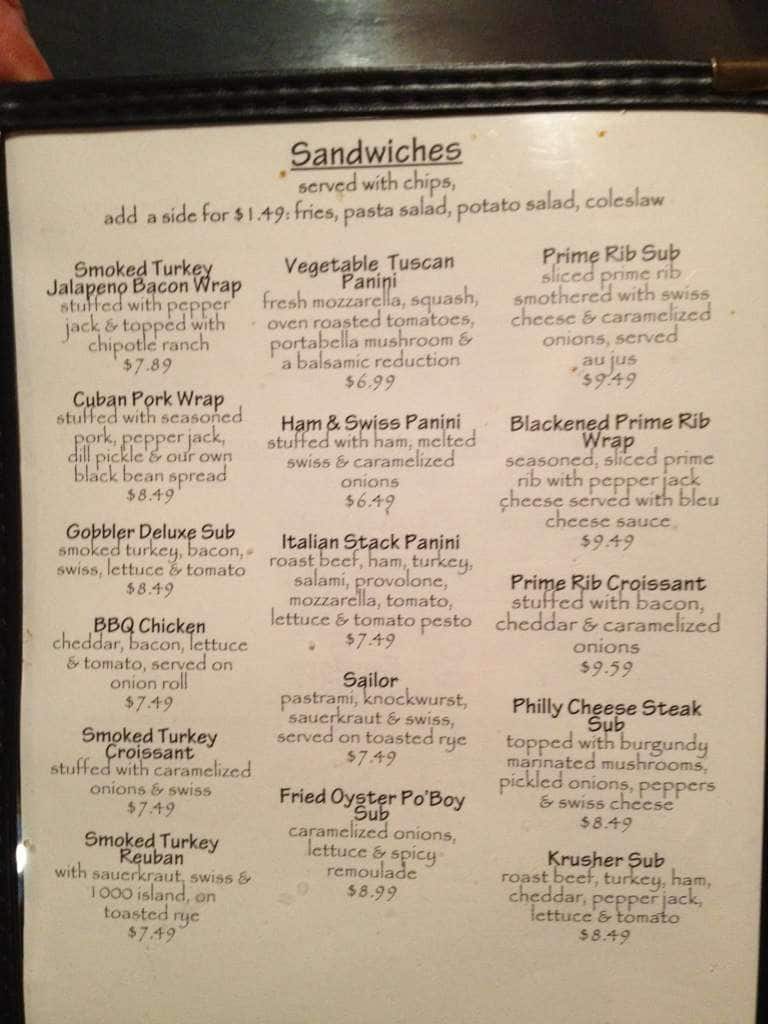 Menu at Kahill's Restaurant and pub, South Hill