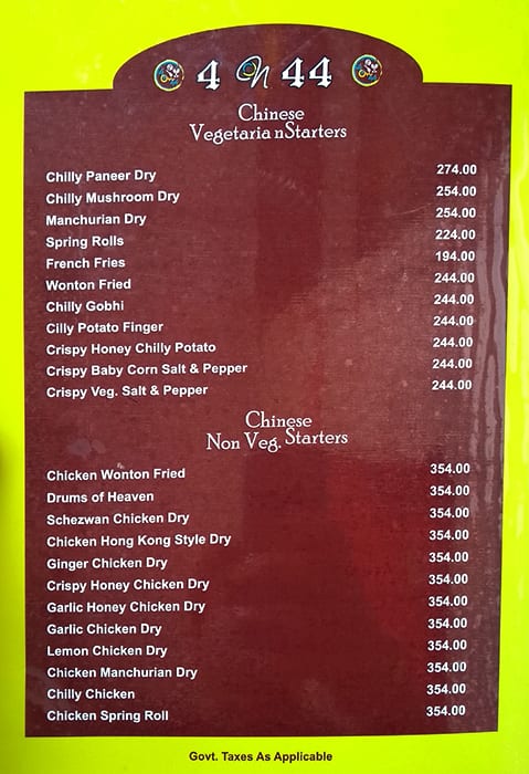 4 on 44 Restaurant & Bar menu