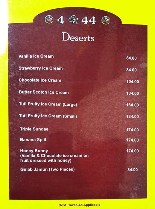 4 on 44 Restaurant & Bar menu