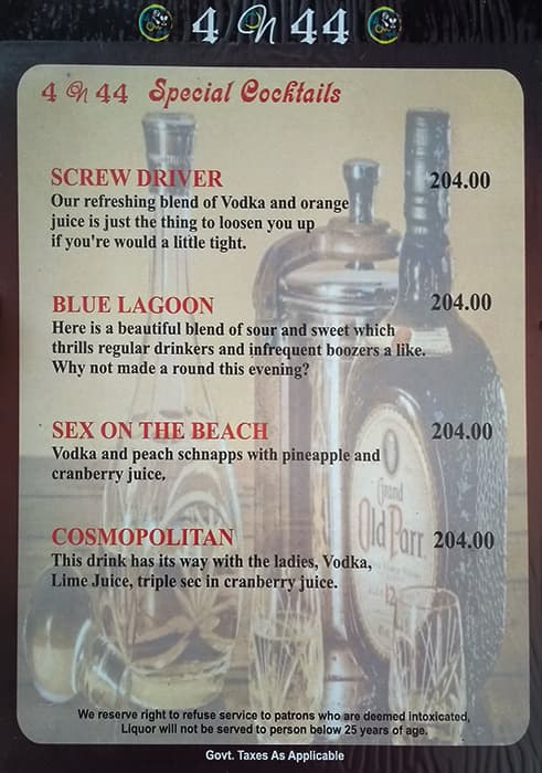 4 on 44 Restaurant & Bar menu