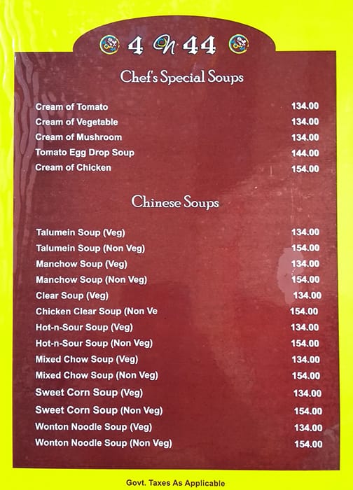 4 on 44 Restaurant & Bar menu