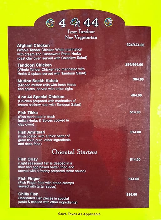 4 on 44 Restaurant & Bar menu