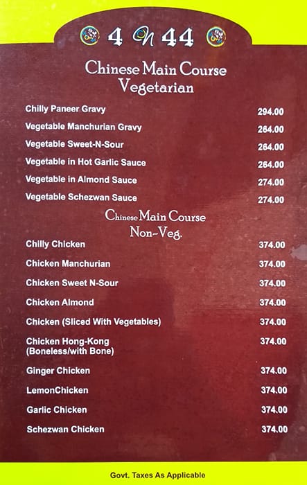 4 on 44 Restaurant & Bar menu