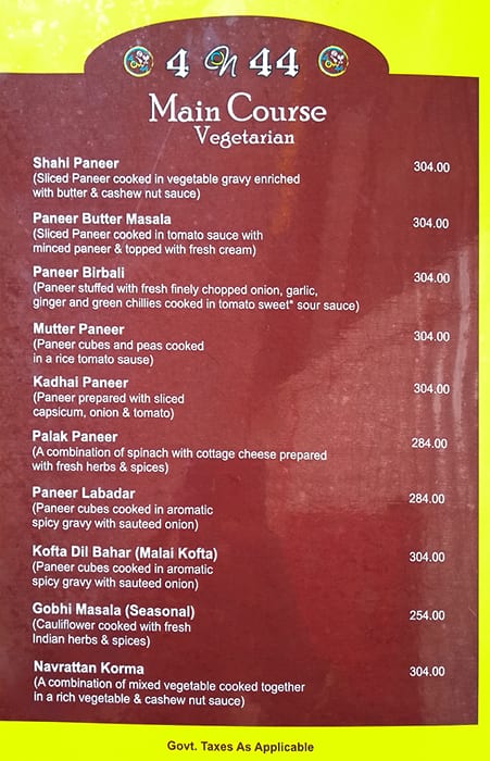 4 on 44 Restaurant & Bar menu