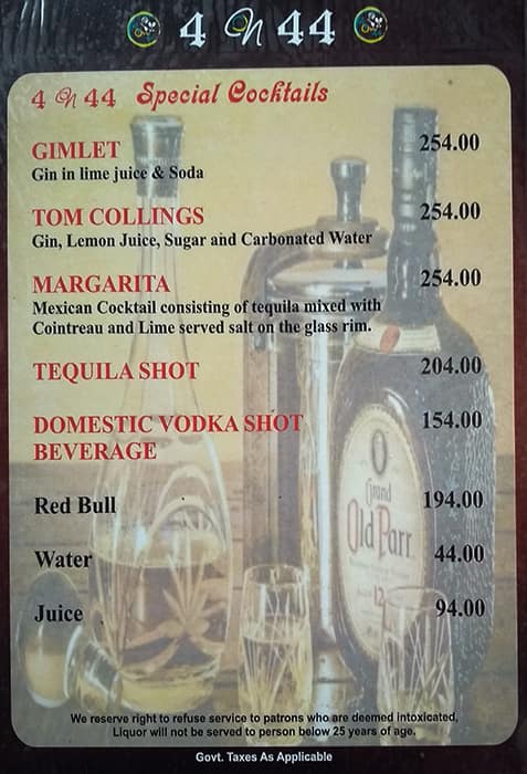 4 on 44 Restaurant & Bar menu
