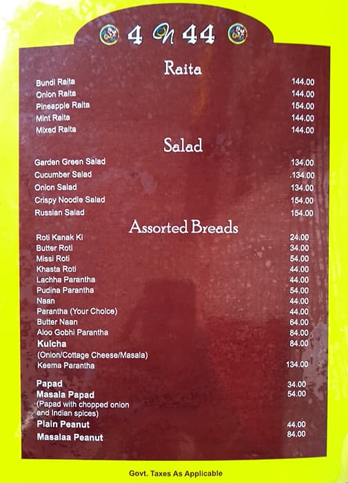 4 on 44 Restaurant & Bar menu