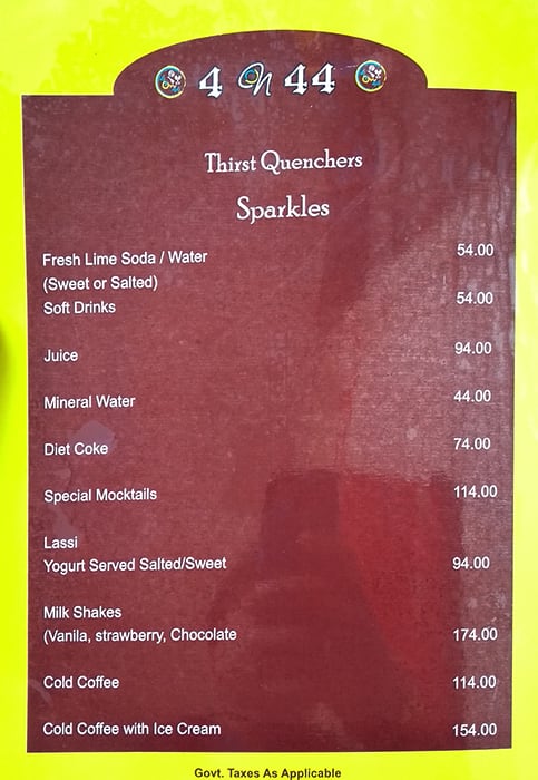 4 on 44 Restaurant & Bar menu
