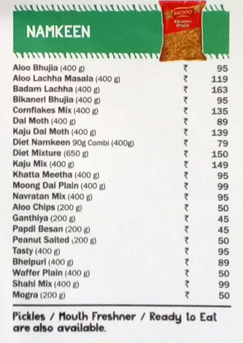 Bikanervala Preet Vihar Delhi menu