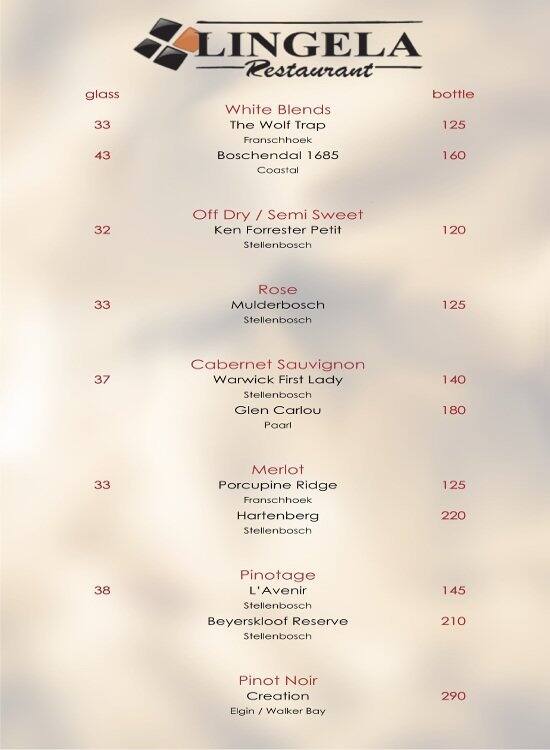 Menu au The Grill Jichana Durban restaurant, Durban