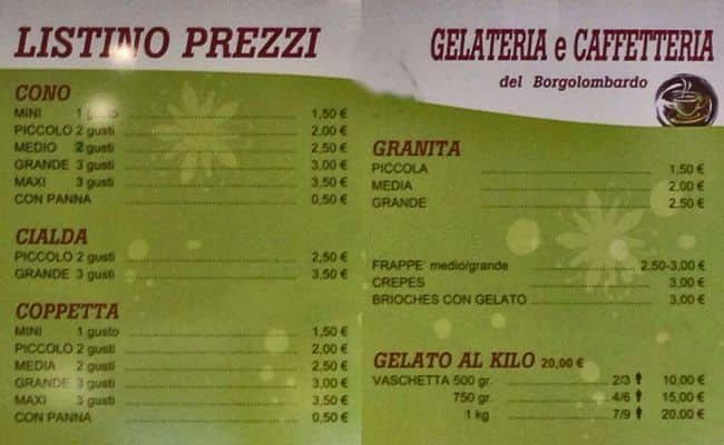 Menu di Gelateria del Borgo Lombardo 