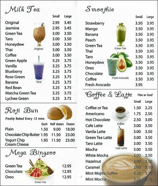 Menu at Honeyberry desserts, San Jose, E Capitol Expy Ste 20