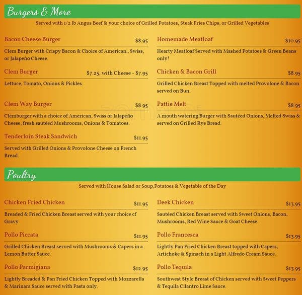 Menu at Clementine's Restaurant, Houston