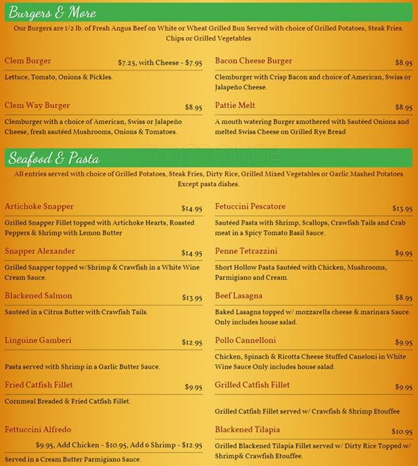 Menu at Clementine's Restaurant, Houston