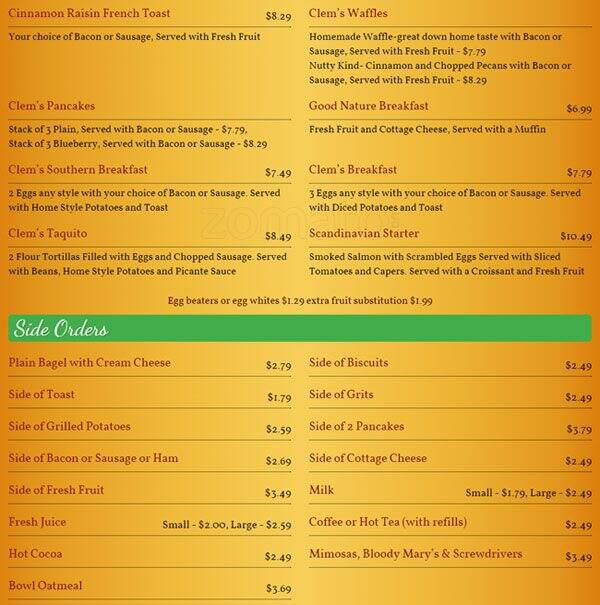 Menu at Clementine's Restaurant, Houston