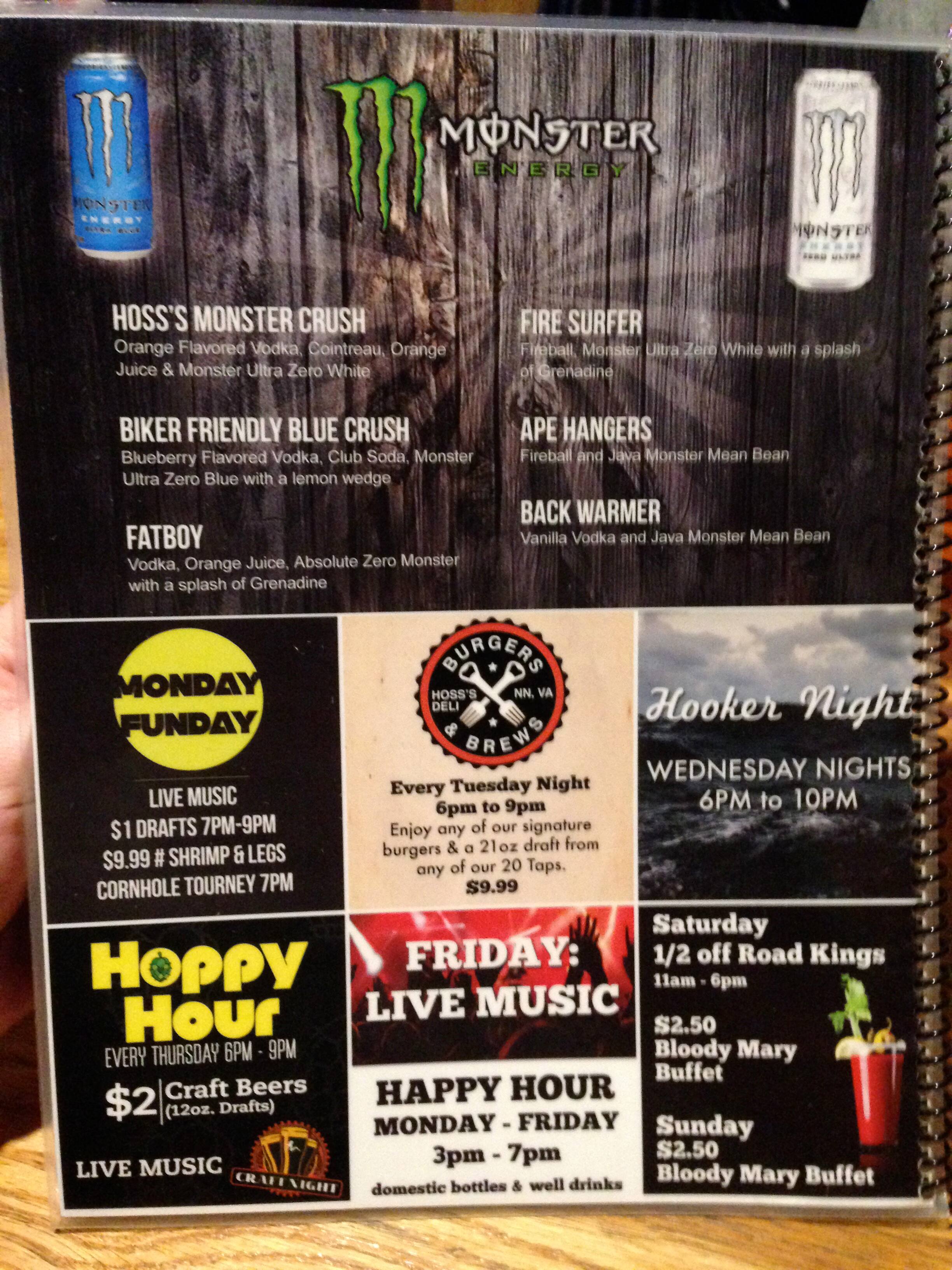 Menu at Hoss's Deli pub &amp; bar, Newport News