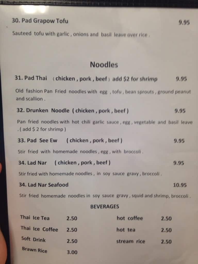 Menu at Nim's House of Thai Food restaurant, Fairbanks