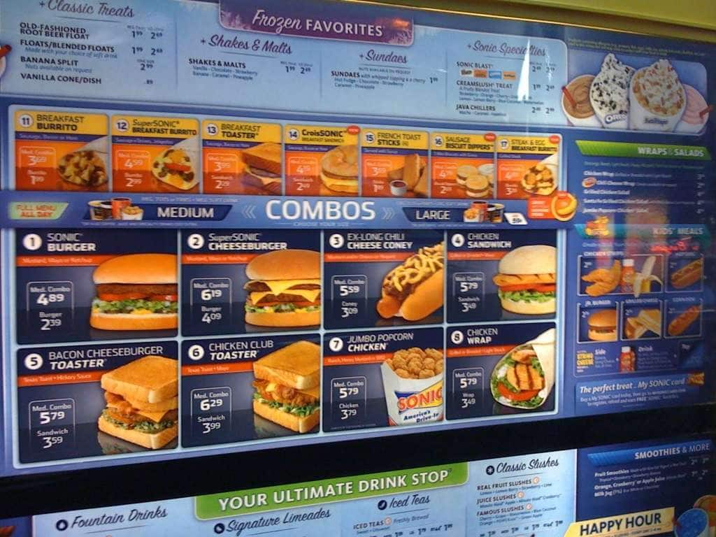 Sonic Drivein Menu, Menu for Sonic Drivein, Winnsboro, Winnsboro