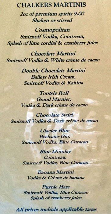 Chalkers Sports Bar and Grill menu
