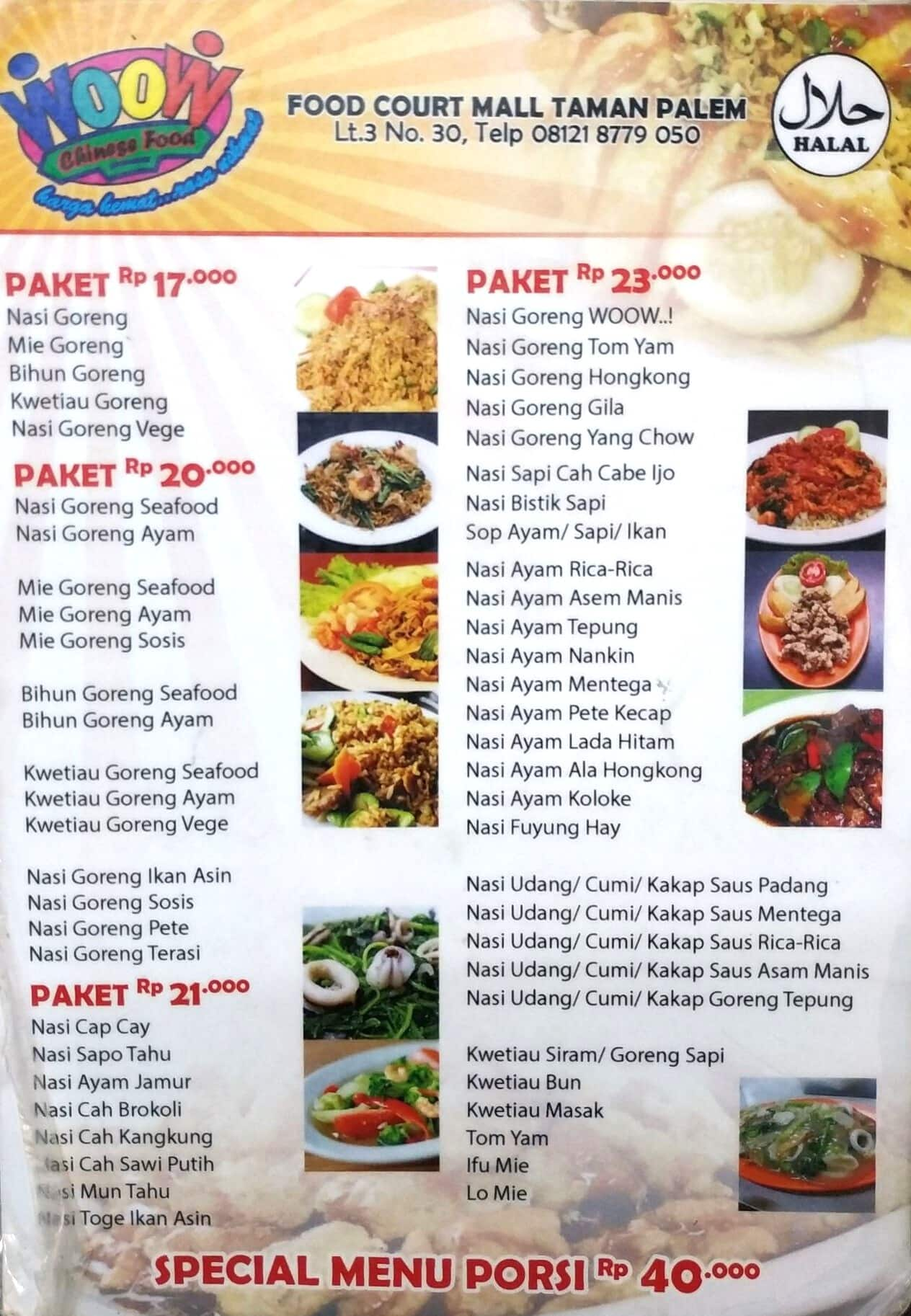 Woow Chinese Food Menu Menu For Woow Chinese Food Cengkareng Jakarta