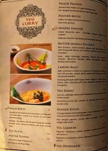 The Golden Saffron Menu, Menu for The Golden Saffron, Kuta, Bali