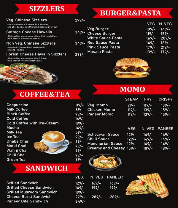 Menu at Roof top cafe, Patna