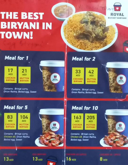 Menu at Royal Bucket Biryani restaurant, Dubai, Shop 7 Building 31
