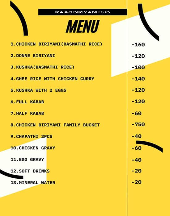 Menu Of Raaj's Biriyani Hub, Koramangala 8th Block, Bangalore