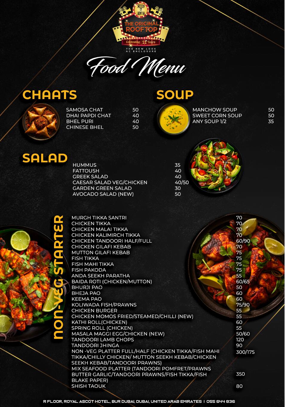 Menu of The Rooftop Lounge Royal Ascot Hotel, Mankhool, Dubai