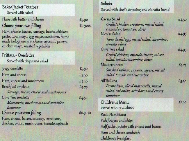 Olive Tree Cafe menu