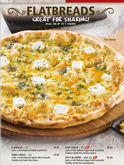 Menu at Panarottis Pizza Pasta, South Africa