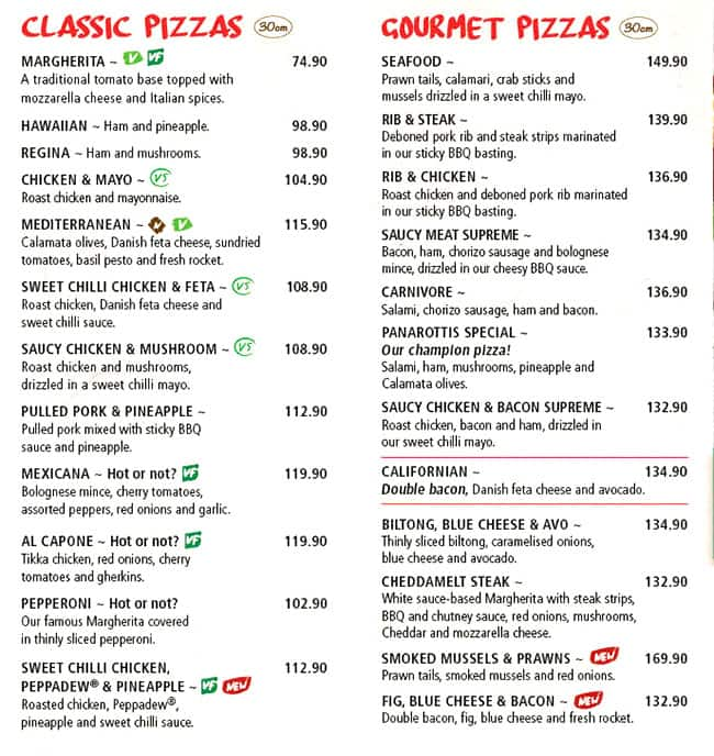 Menu At Panarottis Pizza Pasta Randburg