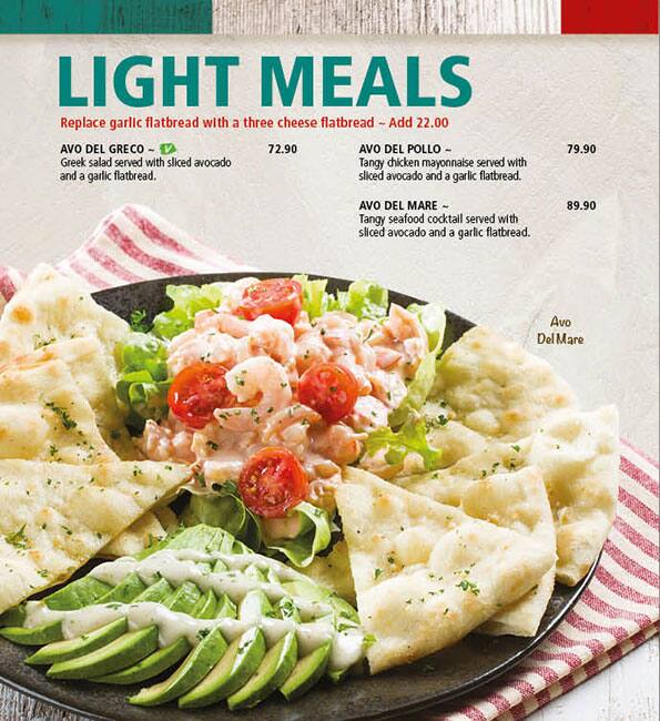 Menu at Panarottis Pizza Pasta, South Africa