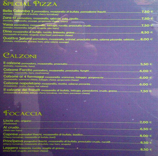 Menu di Bella Colomba 2 