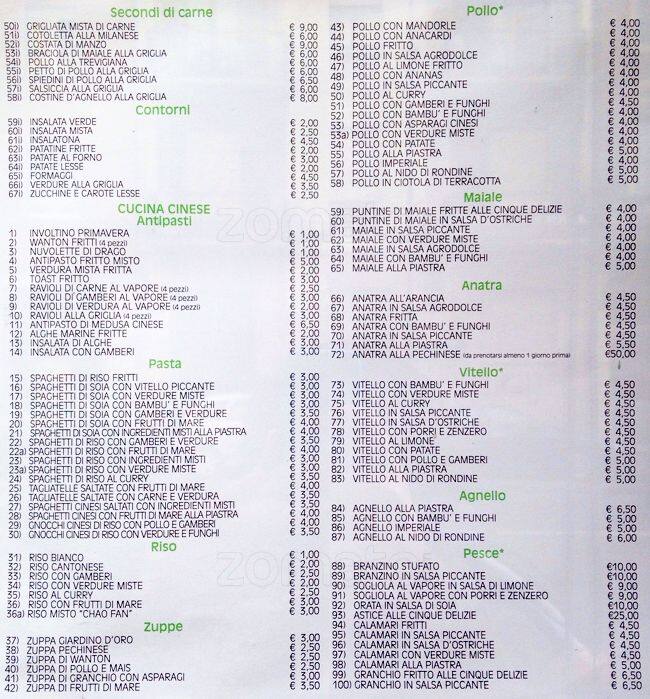 Menu di Alba Dorata 