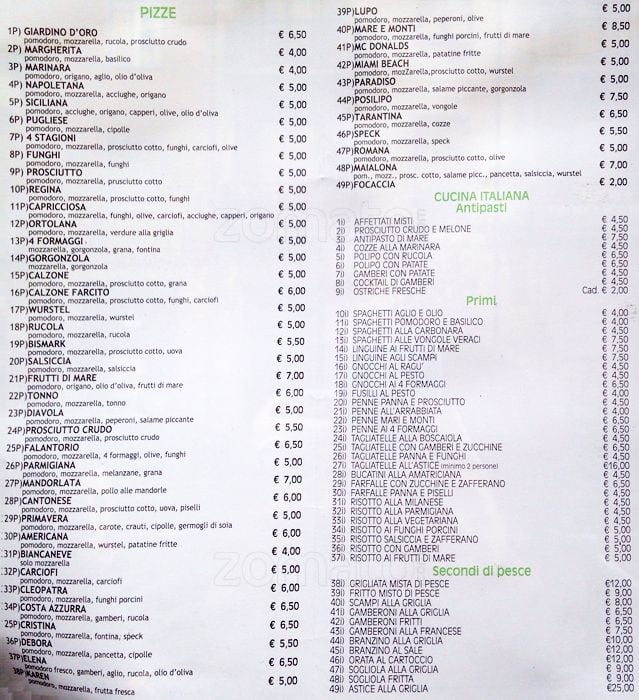 Menu di Alba Dorata 