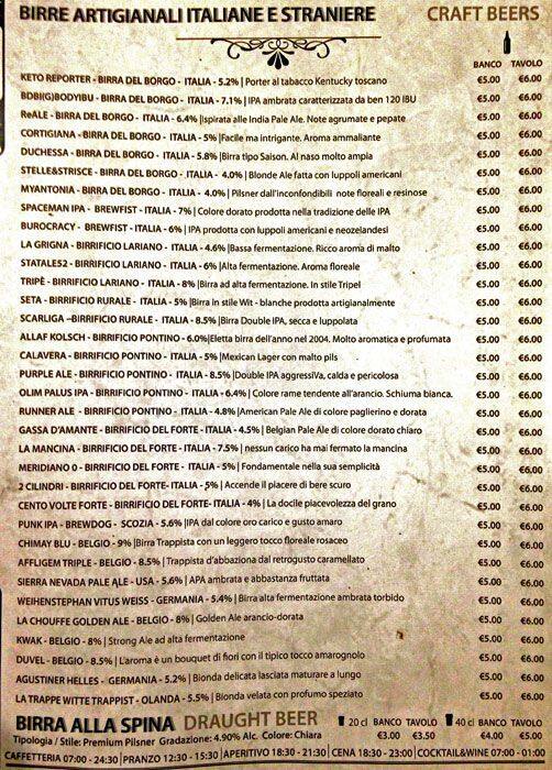 Menu at Piccadilly pub &amp; bar, Rome, Via Appia Nuova