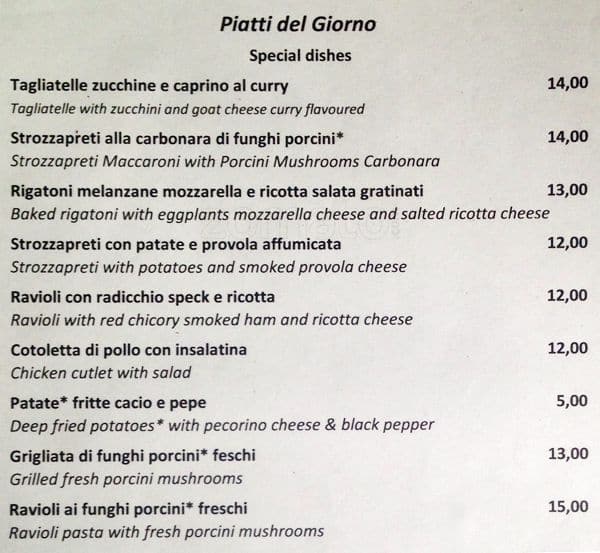 Menu da La Focaccia pizzeria, Roma, Via della Pace