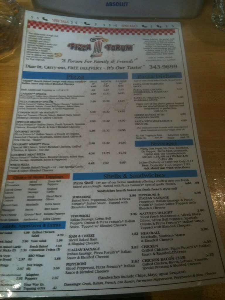 Pizza Forum Menu, Menu for Pizza Forum, Kendallville, Fort Wayne