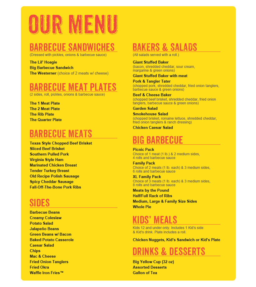 Dickey's Barbecue Pit Menu - Urbanspoon/Zomato